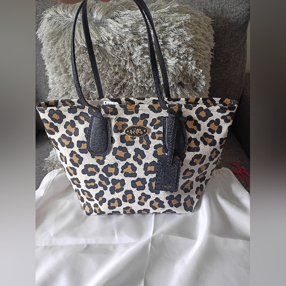 Coach Leopard Print Tote Bag - Black and Tan - Picture 1 of 16